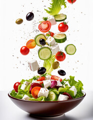 Greek salad with tomatoes, cucumber, onion, olives and feta cheese