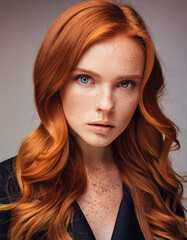 portrait of a woman with red hair and freckles