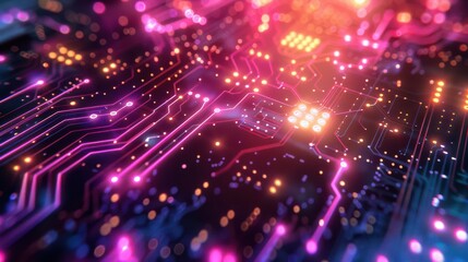 Obraz premium Electronics board, colorful style, hightech circuit background, AI circuit lines, watercolor style