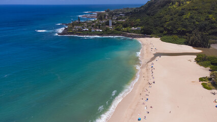 4K drone video of the island of Hawaii over the beaches of Lihue, Kauai