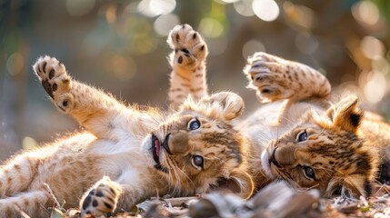 Obraz premium Sweet and Charming Little Lion Cubs Wallpaper