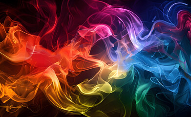 Color wheel-like paint flows in a rainbow color spectrum in mid-air, on a dark grey background design