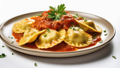 Plate of ravioli with tomato sauce