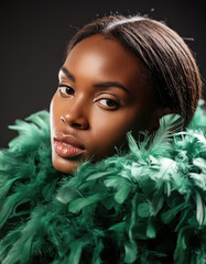 portrait of a woman with feathers