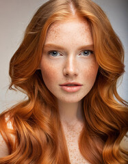 portrait of a woman with red hair and freckles