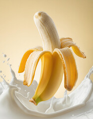 peeled banana in milk splash 