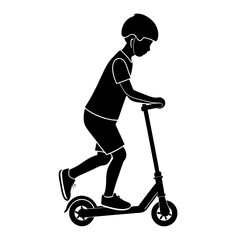 Boy riding a scooter silhouette on a white background (22)