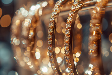 Gold Hoop Earrings with Sparkling Gemstones Close Up