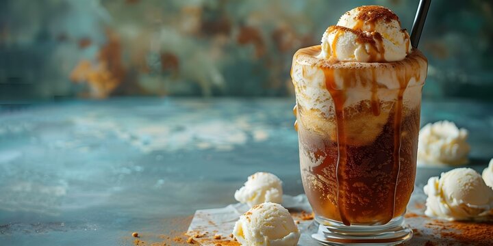 Vintage photo of root beer float with vanilla ice cream and straw. Concept Food Photography, Vintage Style, Root Beer Float, Sweet Treat, Nostalgia