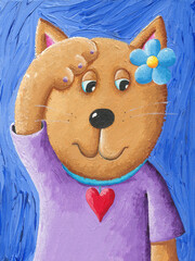 A cute ginger cat holds its paw on its head