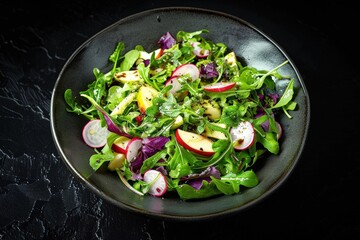 Locally-sourced Arugula Salad with Fresh Apples and Radishes