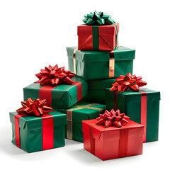 Fototapeta premium Green and red christmas gift boxes stacked isolated on white background