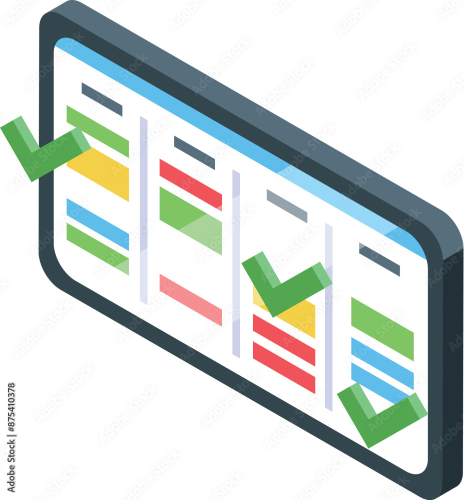 Poster project management with scrum methodology using a digital board with tasks in a list and check marks