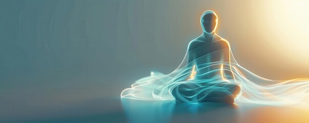 Silhouette of a person meditating with glowing aura.