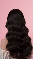 Naklejka premium Female hair, beauty, and back in studio for cosmetic, comparative, or before-after results on pink background. Shine, radiance, healthy growth, volume, or keratin texture haircare, repair, modelling