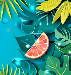 Vector Style llustration Of A Summery Tropical Card With A Grapefruit Slice