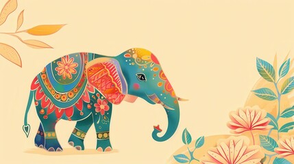 Fototapeta premium Ornamental elephant with floral design