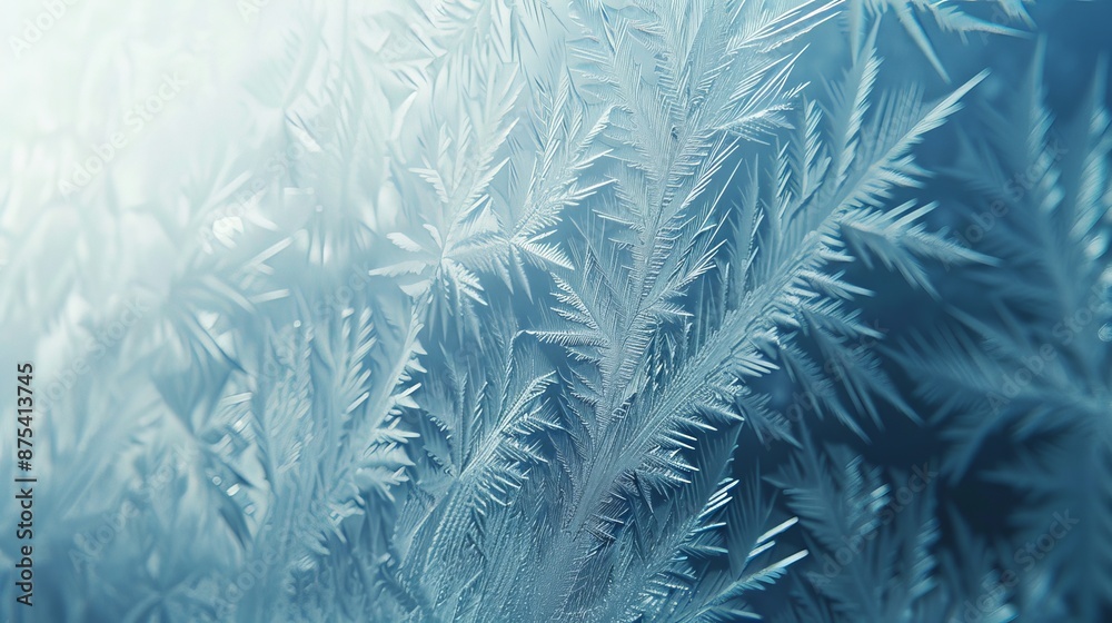 Poster this image captures detailed frost patterns on a cold winter surface, showcasing intricate and delic