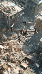 Fototapeta premium Drone Capturing Natural Disaster Aftermath for Rescue Operations and Relief Efforts