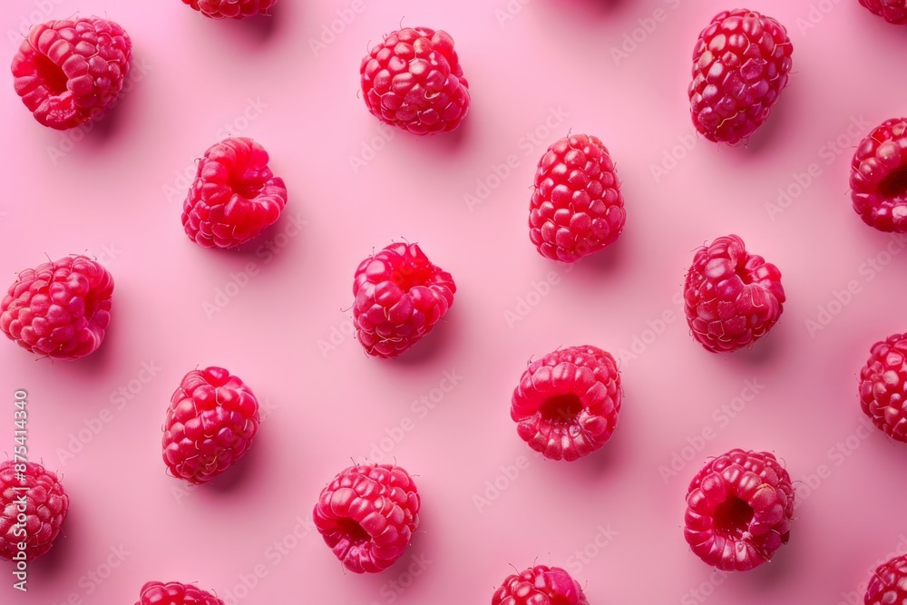 Aufkleber a stunning display of succulent raspberries scattered over a soft pink field, emphasizing their lusc