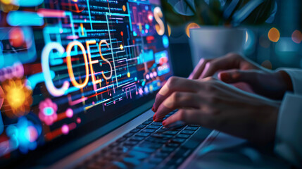 Obraz premium Digital marketing technology concept, encompassing internet usage, online platforms, search engine optimization (SEO), social media marketing (SMM), and advertising.
