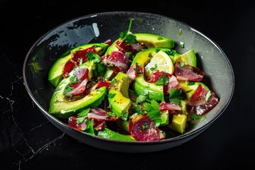 Delicious Avocado and Serrano Ham Plate with Olive Oil