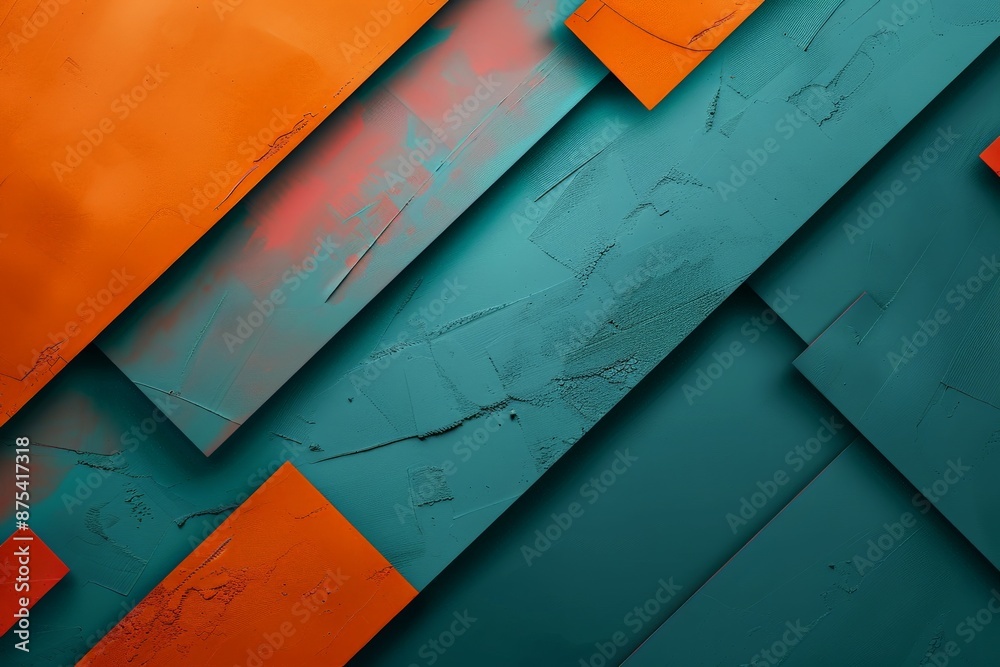 Aufkleber This abstract image features overlapping geometric shapes in vibrant orange and teal colors, creating a striking visual contrast and a sense of depth and modernity.