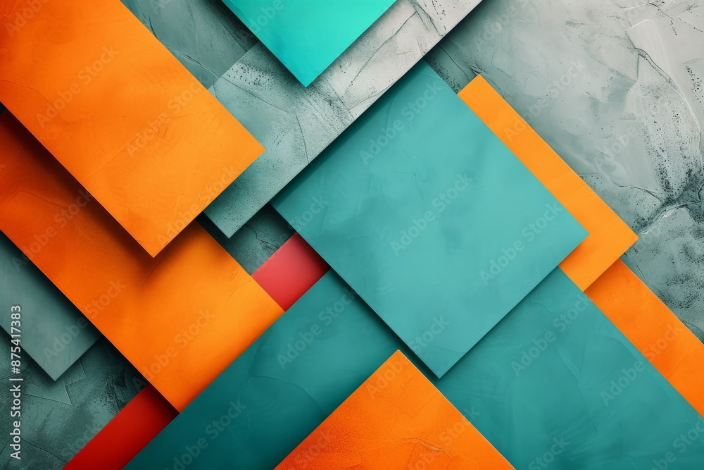 Aufkleber This visually captivating abstract image features a series of overlapping geometric shapes in vibrant orange and teal hues, arranged to create a sense of depth and complexity.