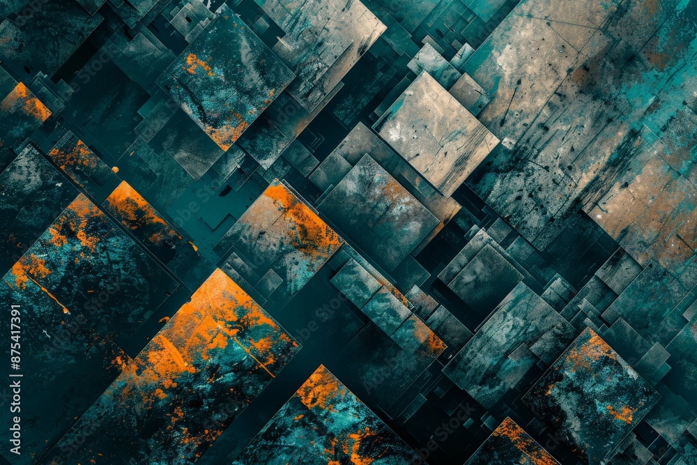 Aufkleber This image features an abstract geometric pattern with vibrant teal and orange hues, creating a dynamic and modern visual effect perfect for digital or print media.