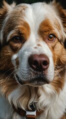 aesthetic image of a brown and white bicolor dog close background