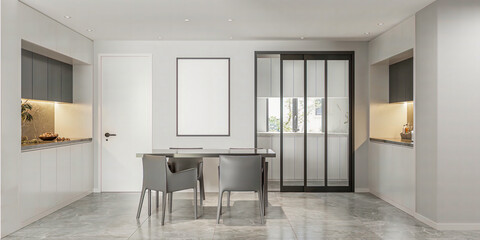 mock up poster frame in interior background, living room. 3D render, 3D illustration