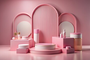 pink podium for displaying merchandise and beauty products. 3D PNG file transparent