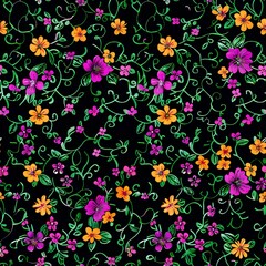 Simple and Elegant Floral Grid Pattern with Red, Blue, and White Flowers