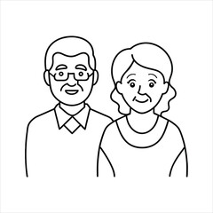 elderly couple isolated vector line art