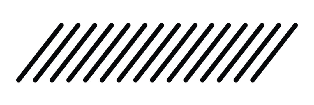 Slash line. Border with diagonal lines. Angle of tilt stripes. Black pattern of footer. Diagonal parallel lines divider strip. Tilt strip geometric abstract border on white background in eps 10.