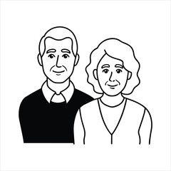 elderly couple isolated vector line art