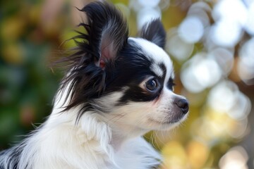 Obraz premium Long coat Chihuahua puppy with black eye markings and soft shiny white fur