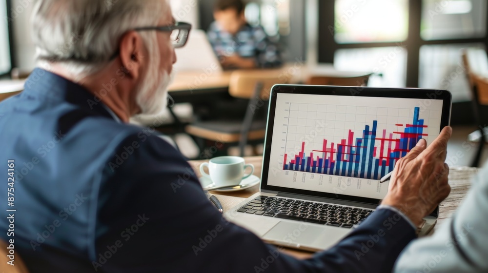 Aufkleber A financial advisor showing a client a graph on a laptop screen, both looking engaged