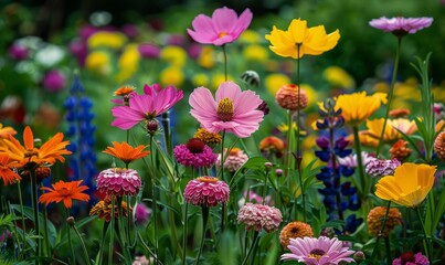 A vibrant summer garden full of blooming flowers