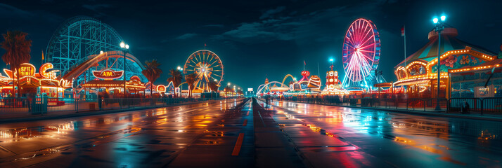 View of the lights from the amusement park at night.