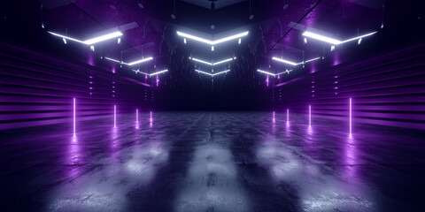 Futuristic Cyber Laser Electric Neon Lightning Vibrant Glowing Tunnel Corridor Metal Concrete Studio Backdrop Background Tunnel Corridor 3D Rendering