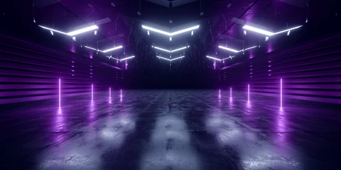 Futuristic Cyber Laser Electric Neon Lightning Vibrant Glowing Tunnel Corridor Metal Concrete Studio Backdrop Background Tunnel Corridor 3D Rendering © IM_VISUALS