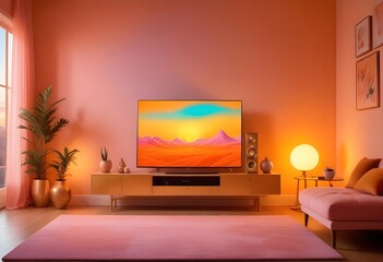 surreal and dreamlike, Ultra-compact, portable television with foldable screen and wireless power charging, saturated, pastel, dreamy atmosphere, liquid psychedelic, monochromatic mockup