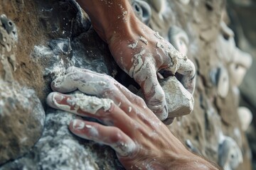 Close-Up of a Climber's Hands Applying Chalk Before Attempting a Climb