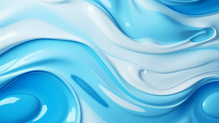 Fototapeta premium Bright abstract background. Flow of light blue paint with bubbles and lumps. Light blue liquid, abstract 3D background. AI generative