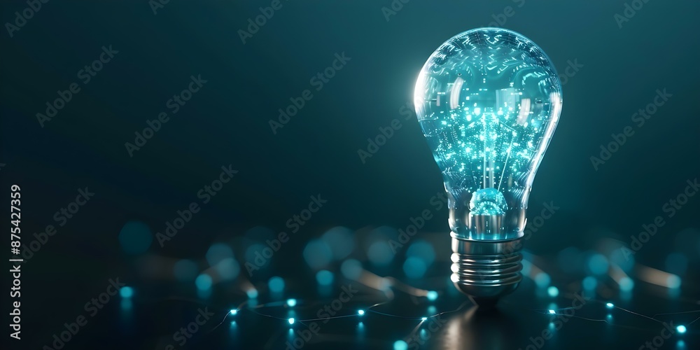 Wall mural illuminate your understanding a complex digital network with light bulb motif against dark tech back