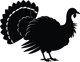 Turkey cock bird animal silhouette, wild turkey black silhouette vector art, thanksgiving turkey 
