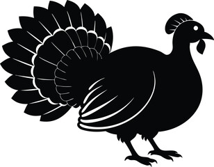 Turkey cock bird animal silhouette, wild turkey black silhouette vector art, thanksgiving turkey 
