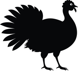 Turkey cock bird animal silhouette, wild turkey black silhouette vector art, thanksgiving turkey 
