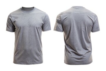 grey t shirt front and back view, isolated on white background. Ready for your mock up design template